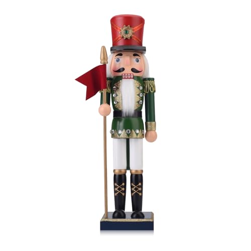 Wooden Nutcracker Soldier Figurine with Spear - 14.4" Holiday Decor