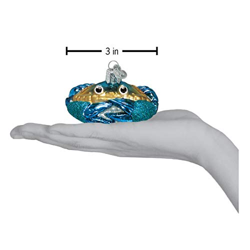 Hand-Blown Blue Crab Glass Christmas Ornament, Coastal Holiday Decor