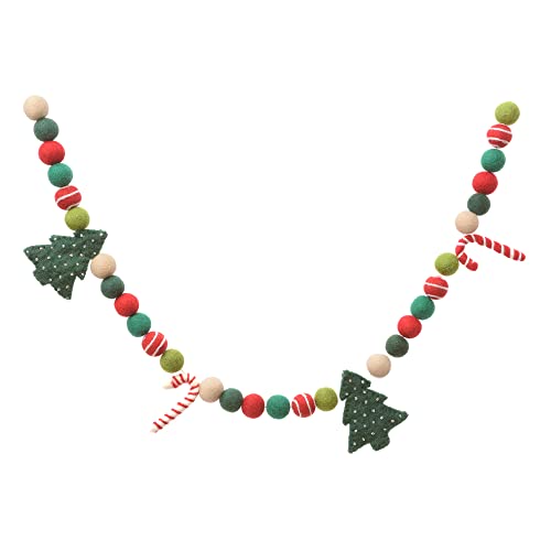 Christmas Felt Ball Garland with Trees & Candy Canes - 7ft Holiday Decor, Handmade Wool, Kids Room & Living Room