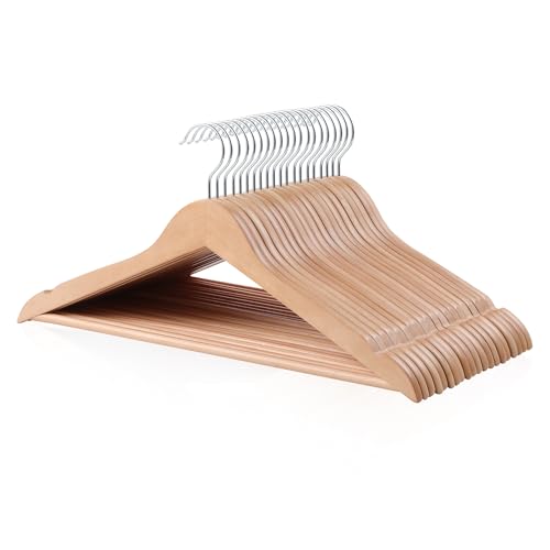 Natural Wood Suit Hangers for Closet Organization 20-Pack
