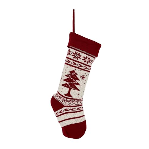 Personalized Farmhouse Knit Christmas Stocking Tree Decoration - Red & White, 19-Inch