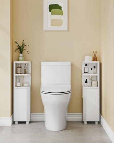 Narrow Corner Bathroom Cabinet with Adjustable Shelves - White Storage Unit