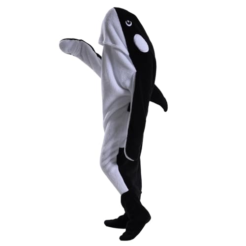 Whale Blanket Onesie Hoodie, Soft Flannel Wearable Blanket for Adults