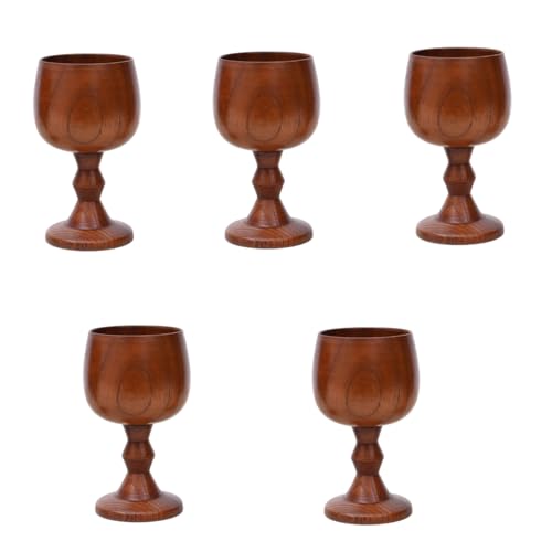 5-Pack Vintage Wooden Wine Goblets, 5 oz Date Wood Chalice Cups