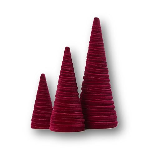 Set of 3 Burgundy Velvet Trees - Holiday Decor, Handmade Craftsmanship