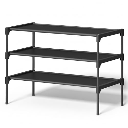 3-Tier Shoe Rack Organizer, Stackable Metal Entryway Storage Shelf