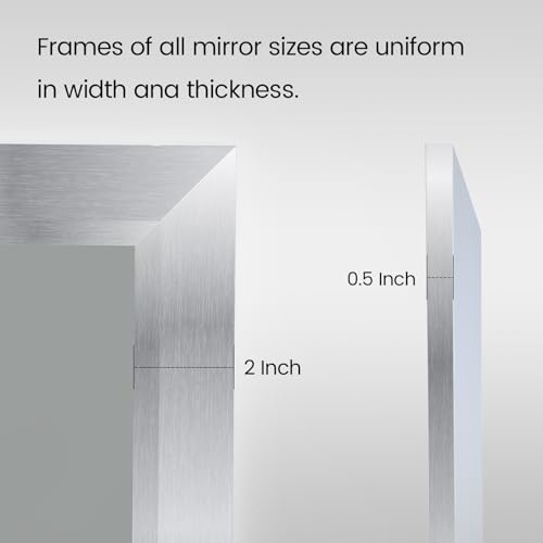 24x30 Inch Rectangular Bathroom Wall Mirror, Brushed Silver Metal Frame