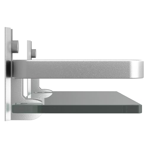 Wall-Mounted Tempered Glass Bathroom Shelf with Matte Silver Guardrail