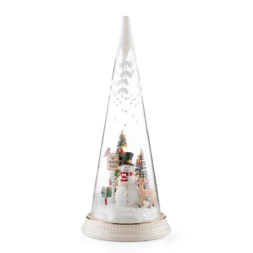 Light-Up Christmas Snowman Scene - Porcelain & Glass Tabletop Decor (11.5")