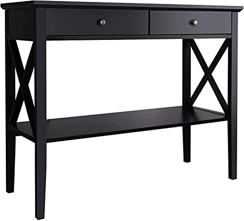 39-Inch Narrow Console Table with Drawers and Storage Shelf, Black