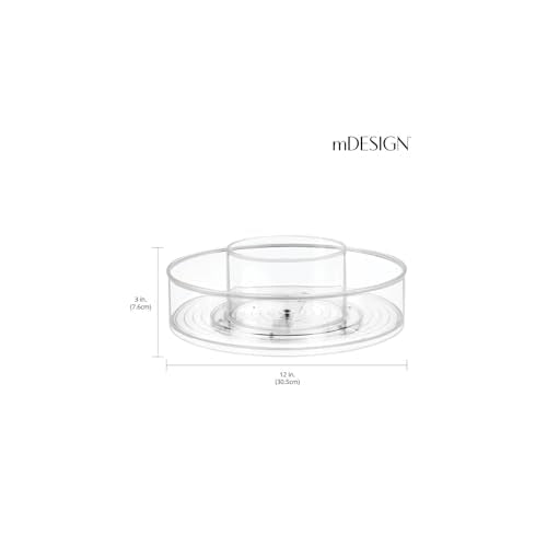mDesign Plastic Lazy Susan Round Spinning Storage Tray; Rotating 360 Degree Carousel Organizer for Makeup, Cosmetic Organization; Holder for Nail Polish, Perfume, Health and Beauty Essentials - Clear