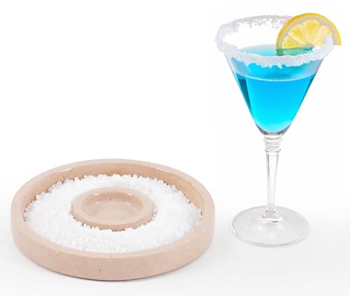 Marble Salt Rimmer Set for Cocktails - 6 Inch Glass Rimmer Tray for Margaritas & Drinks