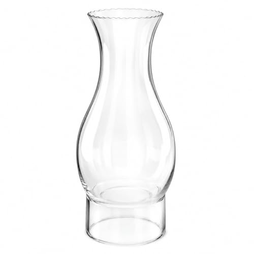 Clear Glass Oil Lamp Chimney - 8.3" Wave Top Hurricane Shade, 3" Fitter