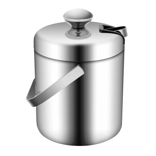 XEJMEOO 1.3L Double Wall Stainless Steel Ice Bucket with Lid & Tongs for Parties