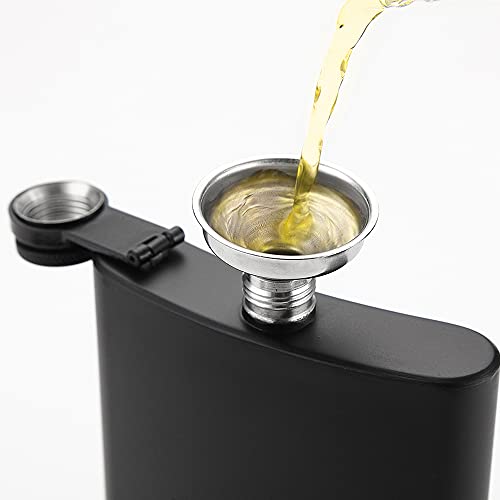 FYL Matte Black 12oz Stainless Steel Hip Flask with Leakproof Cap & Funnel