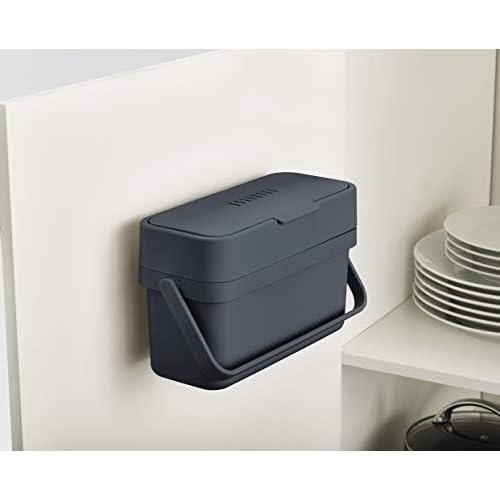 Joseph Joseph Compo Mountable Food Waste Caddy, Easy-Fill with Adjustable Air Vent Compost Bin, 4 Liters/1 Gallon, Graphite