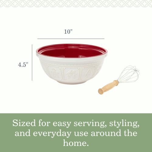 Demdaco Festive 126 oz Mixing Bowl with Whisk Set — Red & White