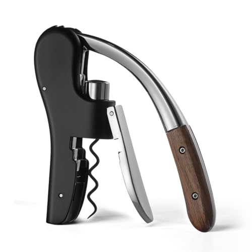 Walnut Wood Handle Vertical Lever Corkscrew Wine Opener with Foil Cutter