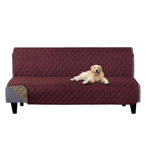 Water Repellent Futon Sofa Cover, 68" Armless Couch Protector, Burgundy/Tan, Washable & Pet Friendly