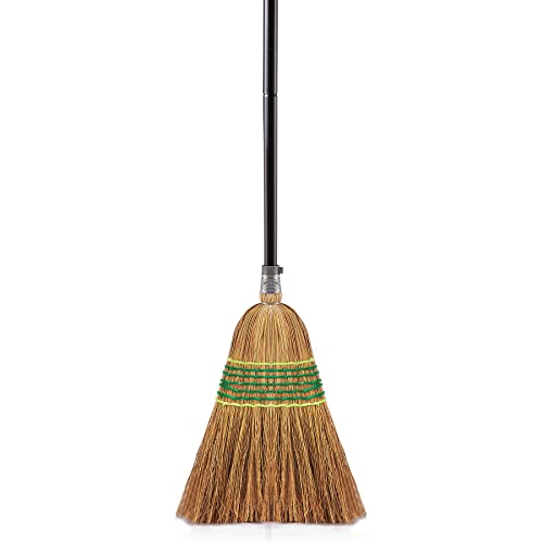 Heavy-Duty Commercial Corn Broom with 60-Inch Long Handle for Yard & Garage
