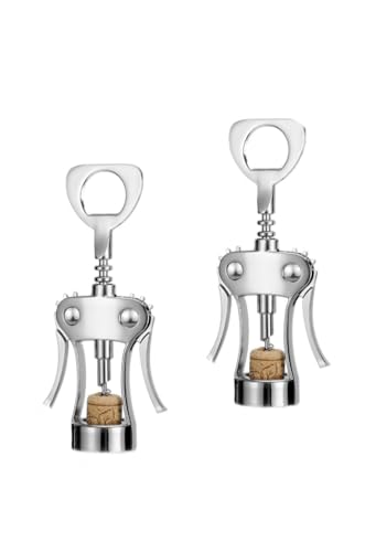 Heavy Duty Wing Corkscrew Wine Opener - Silver, Ergonomic & Durable, Pack of 2