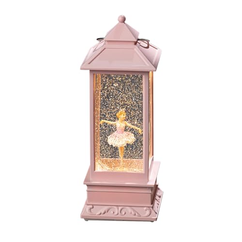 Ballerina Snow Globe Lantern Music Box with Rotating Figurine - Pink