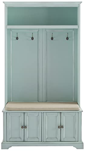 Crosley Furniture Holbrook Hall Tree with Shoe Storage & Cushioned Bench - Distressed Seafoam Blue