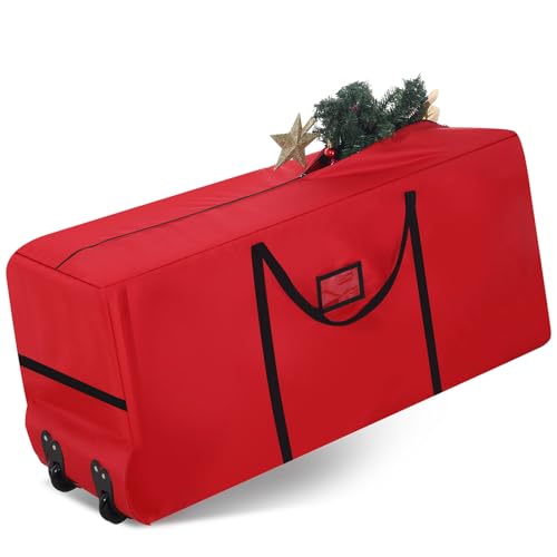 Wesnoy 7.5 Ft Heavy Duty Christmas Tree Storage Bag with Wheels - Red