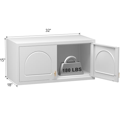 White Metal Wall Cabinet, 32-Inch Wide Overhead Storage for Home Organization