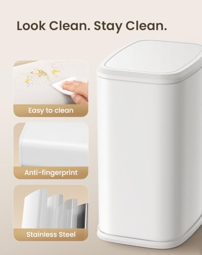 Small Bathroom Trash Can with Swing Lid, 2.1 Gallon Stainless Steel Garbage Can