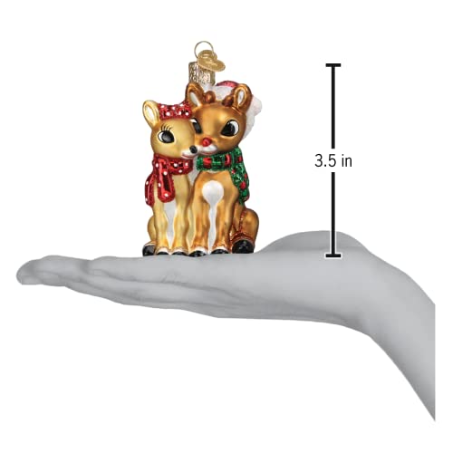 Rudolph & Clarice Handblown Glass Christmas Tree Ornament, Hand-Painted