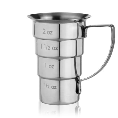 Viski Silver Stepped Jigger with Handle - 4 Measurement Markings, Stainless Steel Bar Tool