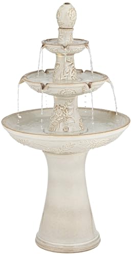 45-Inch 3-Tier Outdoor Ceramic Floor Fountain with LED Lights