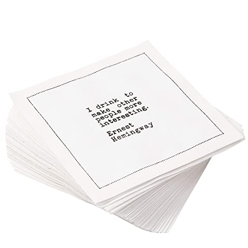 Funny Drinking Quotes Cocktail Napkins - White Cotton 50 Pack, Party & Bar Accessory (Variation: Drinking Quotes)