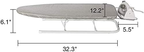 Storage Maniac Tabletop Ironing Board - All-Iron Frame with Iron Rest & Silver Metallic Cover - Silver Grey
