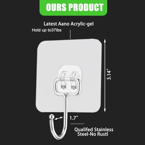 Anglechic 25 Packs 37 Lb Adhesive Christmas Wreath Hooks, Clear 2.64in