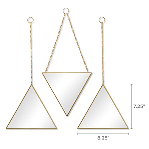 Set of 3 Triangle Wall Mirrors with Gold Frames and Hanging Chains