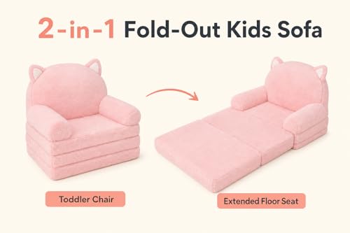 2-in-1 Foldable Toddler Couch and Floor Seat for Kids Ages 1-4