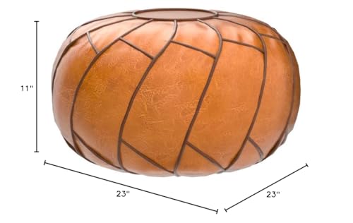 Modern Pumpkin Color Round Ottoman Pouf - Moroccan Style Leather Footstool