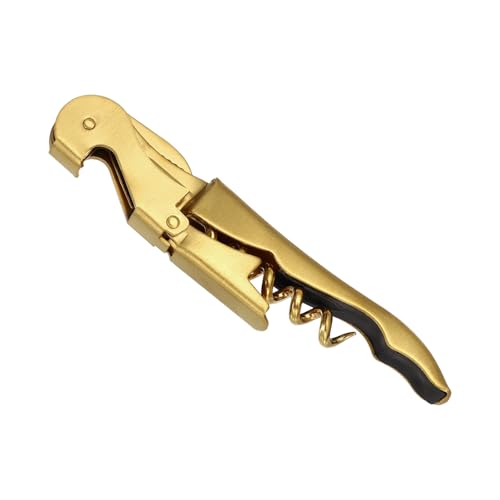uxcell 5-Inch Gold Stainless Steel Waiter Corkscrew with Double Hinged Bottle Opener