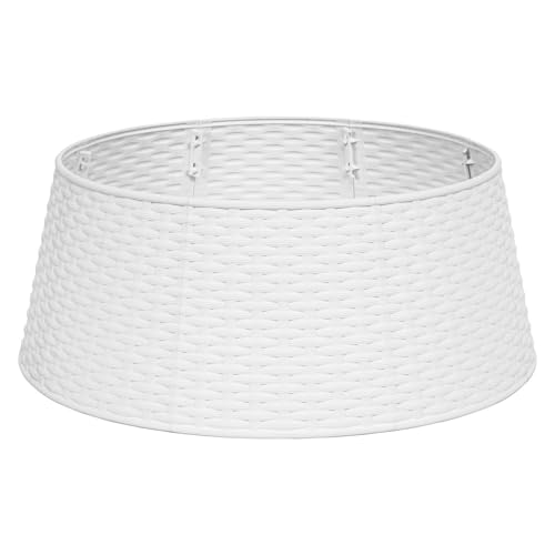 HarcoHome White Wicker Christmas Tree Collar, 28.4" D Round Plastic Base Cover