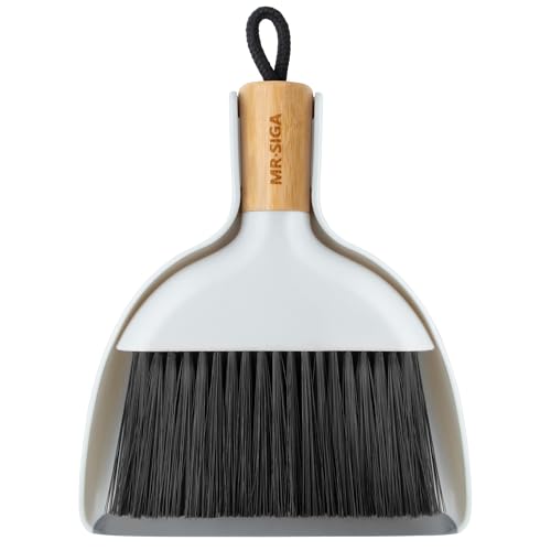 Mini Dustpan and Brush Set with Natural Bamboo Handle - Portable Handheld Broom