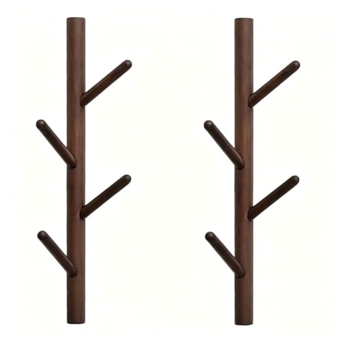 Wooden Wall Mount Coat Rack - 4-Hook Tree Branch Design (2 Pack)
