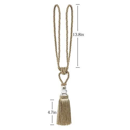 4-Pack Hand-Woven Tassel Curtain Tiebacks - Decorative Gold Holdbacks