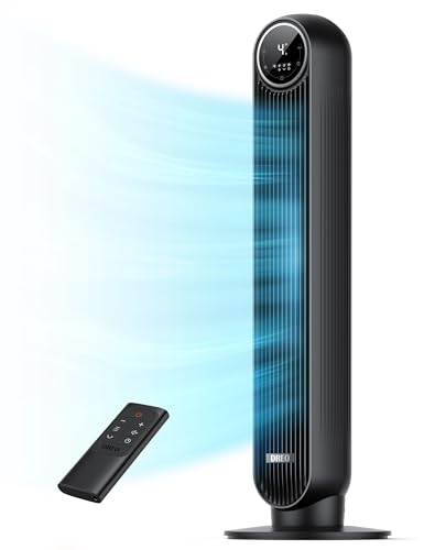 DREO Tower Fan for Bedroom, 20dB Ultra Quiet, 8 Speeds, 90° Oscillating DC Motor with Remote, Black
