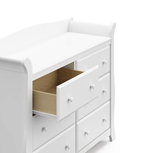 Storkcraft Avalon White Double Dresser with 6 Drawers - Traditional Nursery Storage