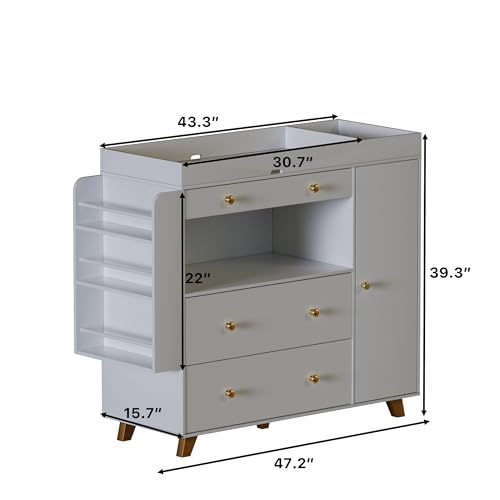 Nursery Dresser with Detachable Changing Table, 3-Drawer Storage Station