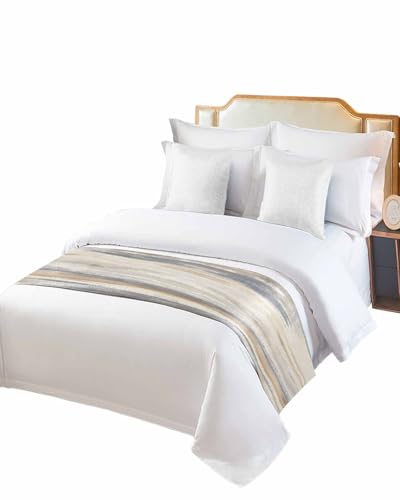 Abstract Art Luxury Bed Runner Scarf - Beige Grey Cal King (102"x20")