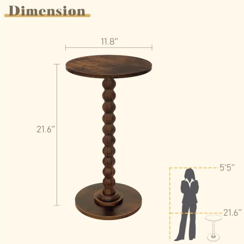 Round Side Table, Modern Accent End Table for Small Spaces - Rustic Brown