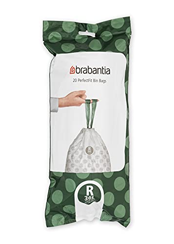 Brabantia PerfectFit Trash Bags (Size R/9.5 Gal) Thick Plastic Trash Can Liners with Drawstring Handles (120 Bags)